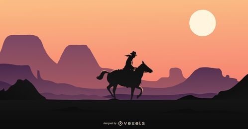 Cowboy in horse profile riding background