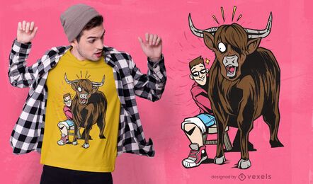 REQUEST man and bull cartoon t-shirt design