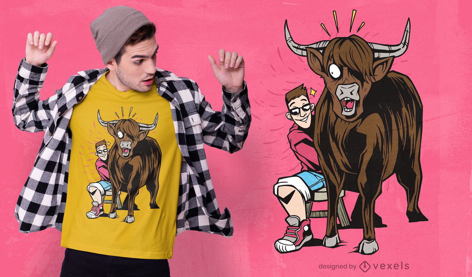 REQUEST man and bull cartoon t-shirt design