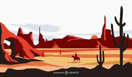 Vaquero a caballo en el fondo del desierto