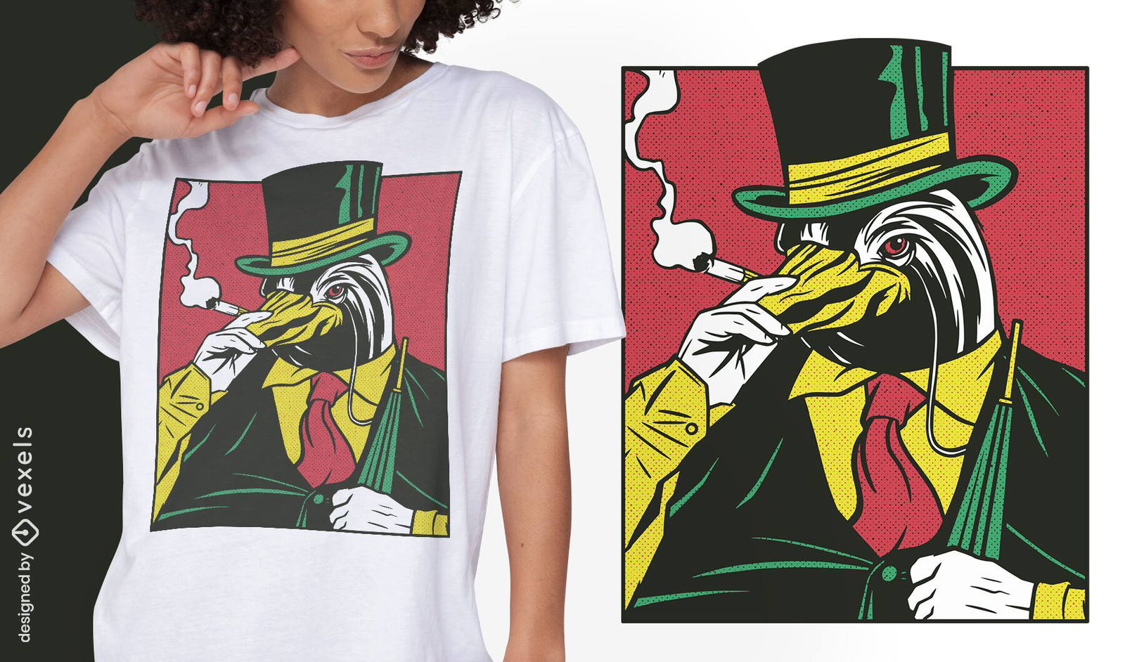 Diseño de camiseta cómica animal pingüino mafia