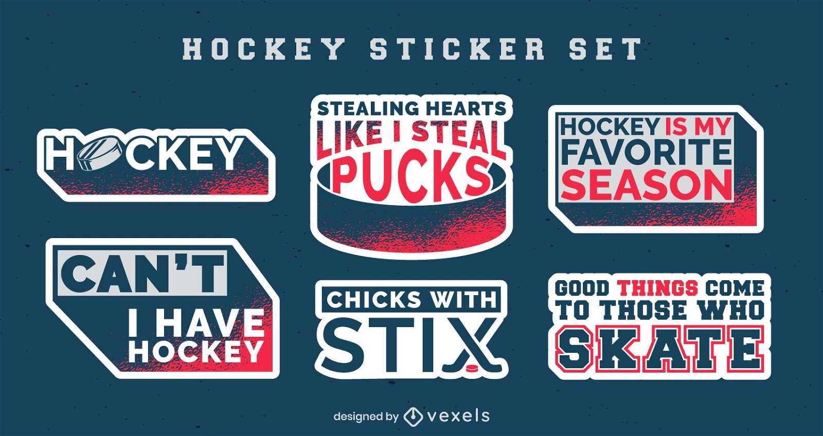 Ice hockey sport sticker quote set