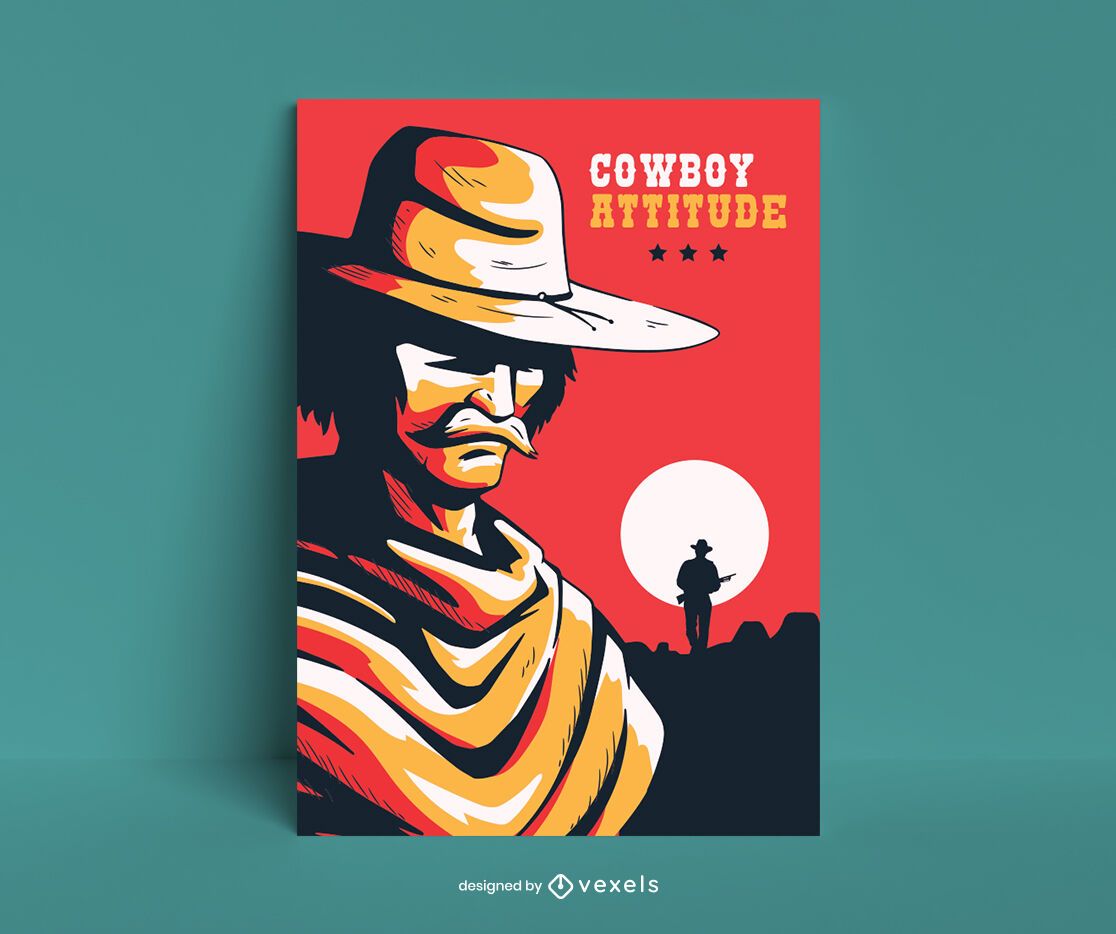 Diseño de cartel de dibujos animados de personaje de vaquero