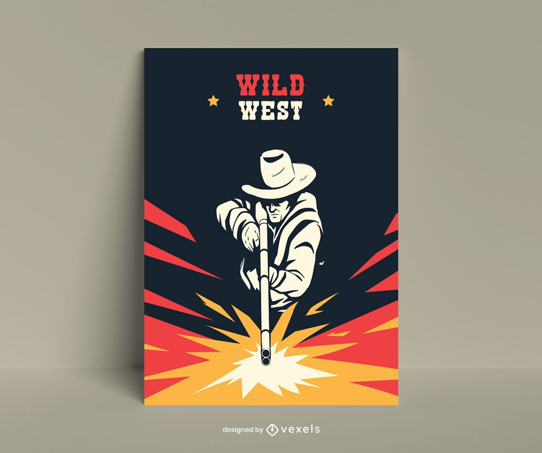 Cowboy schießen flaches Plakatdesign