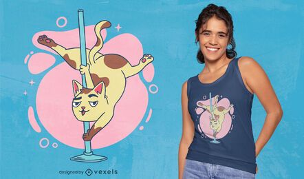Pole Dance Katze Cartoon T-Shirt Design