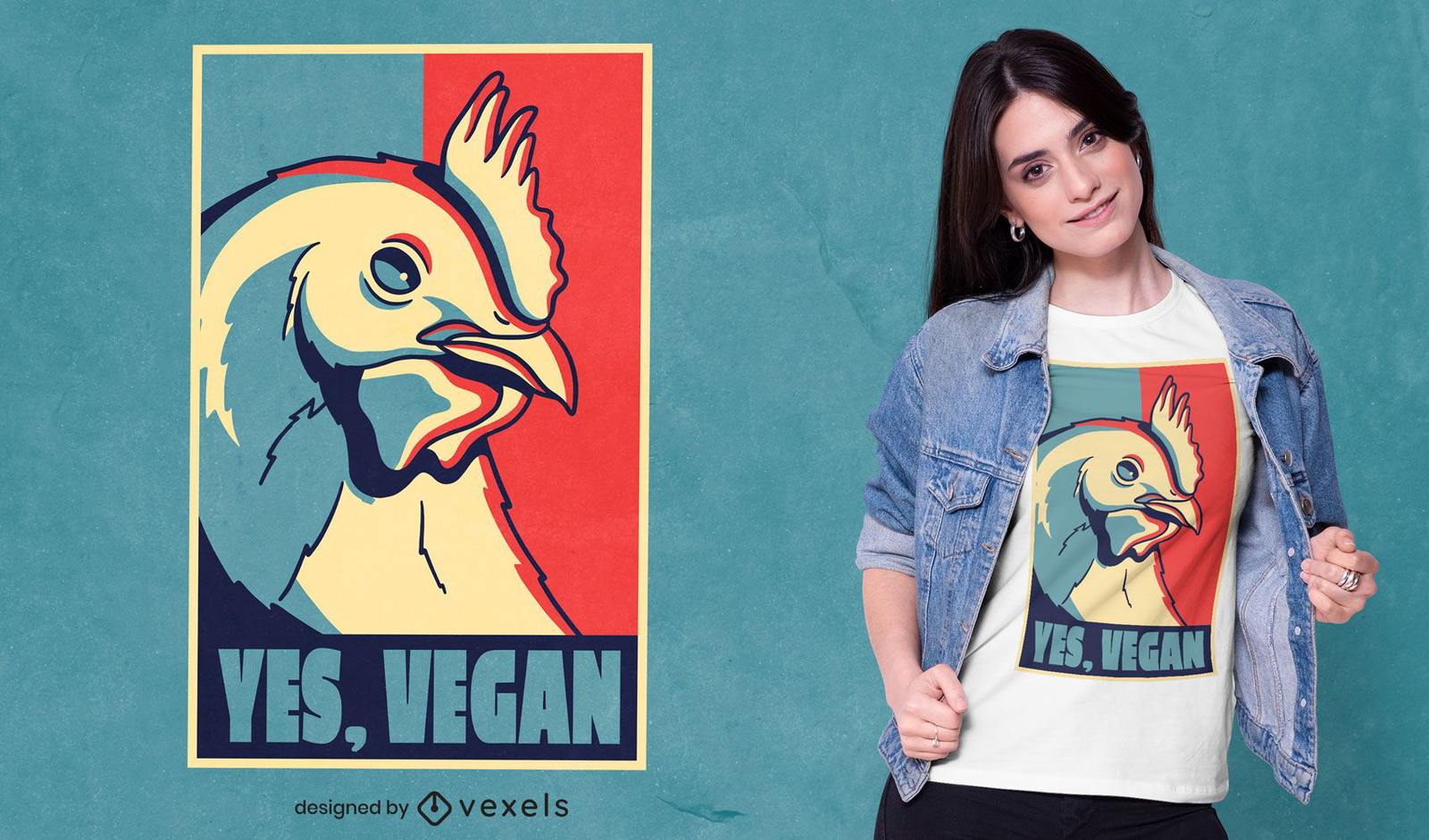 Diseño de camiseta vegana de cartel de animal de pollo.