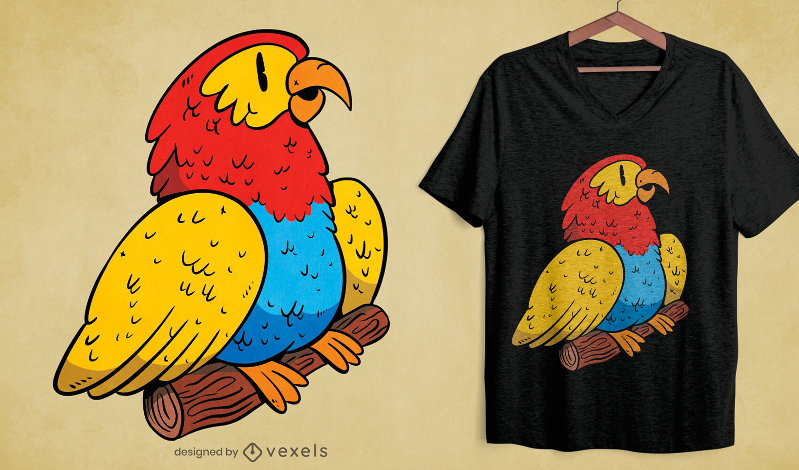 Design de t-shirt animal colorido de papagaio