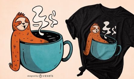 Animal de preguiça em design de t-shirt de xícara de café