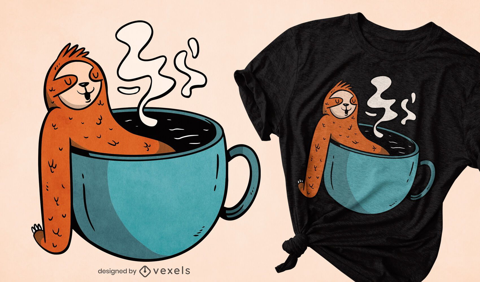 Diseño de camiseta de animal perezoso en taza de café