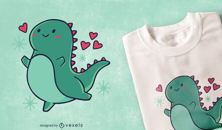 Lindo dinosaurio con diseño de camiseta de corazones