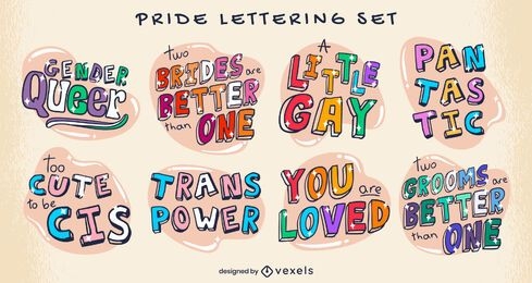 Lgbt pride month lettering hand drawn set