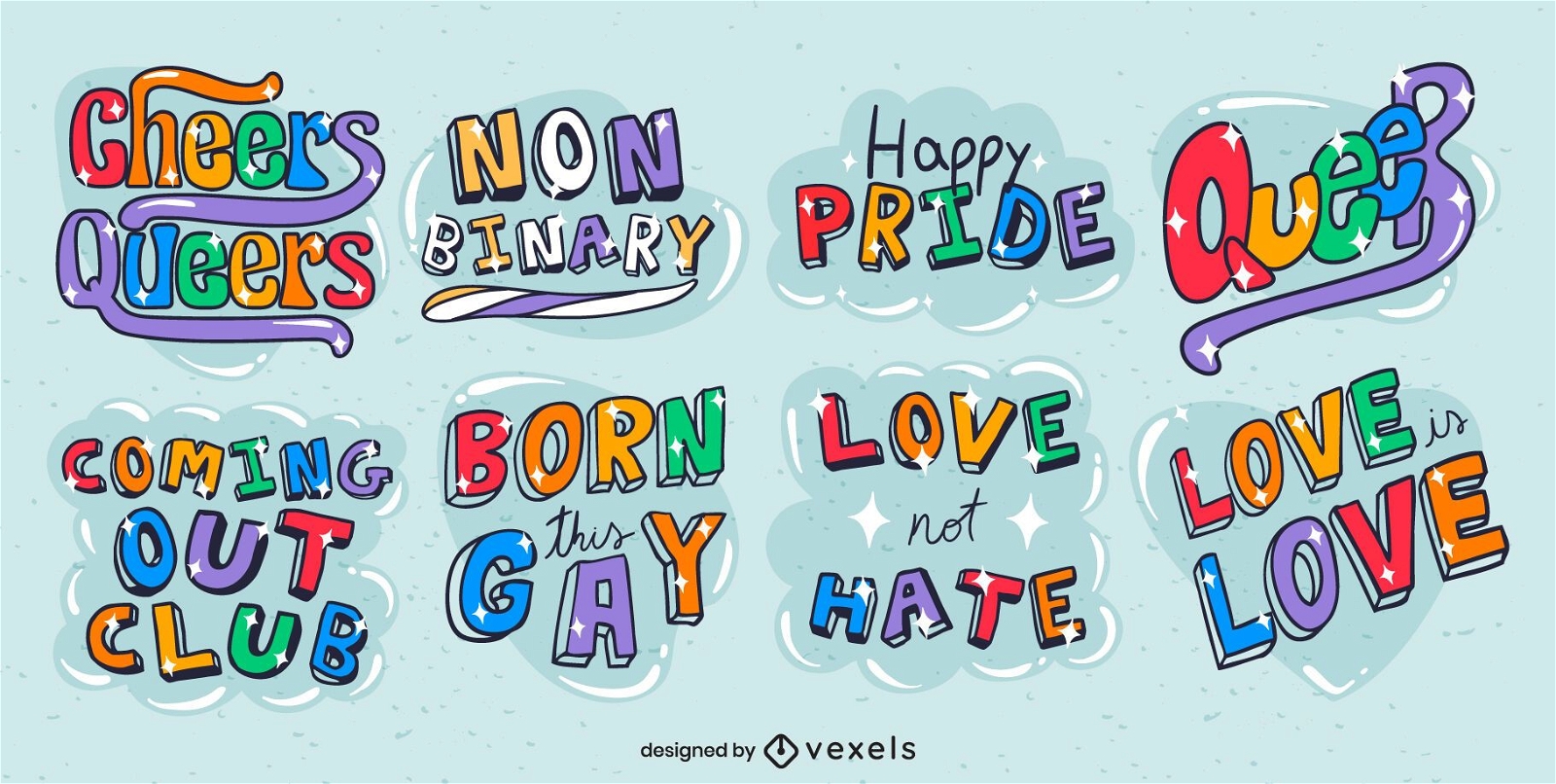 Lgbt pride month lettering glossy set