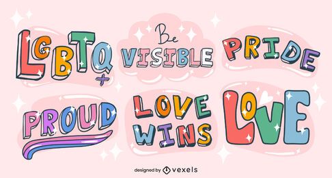 Lgbt pride quote lettering glossy set