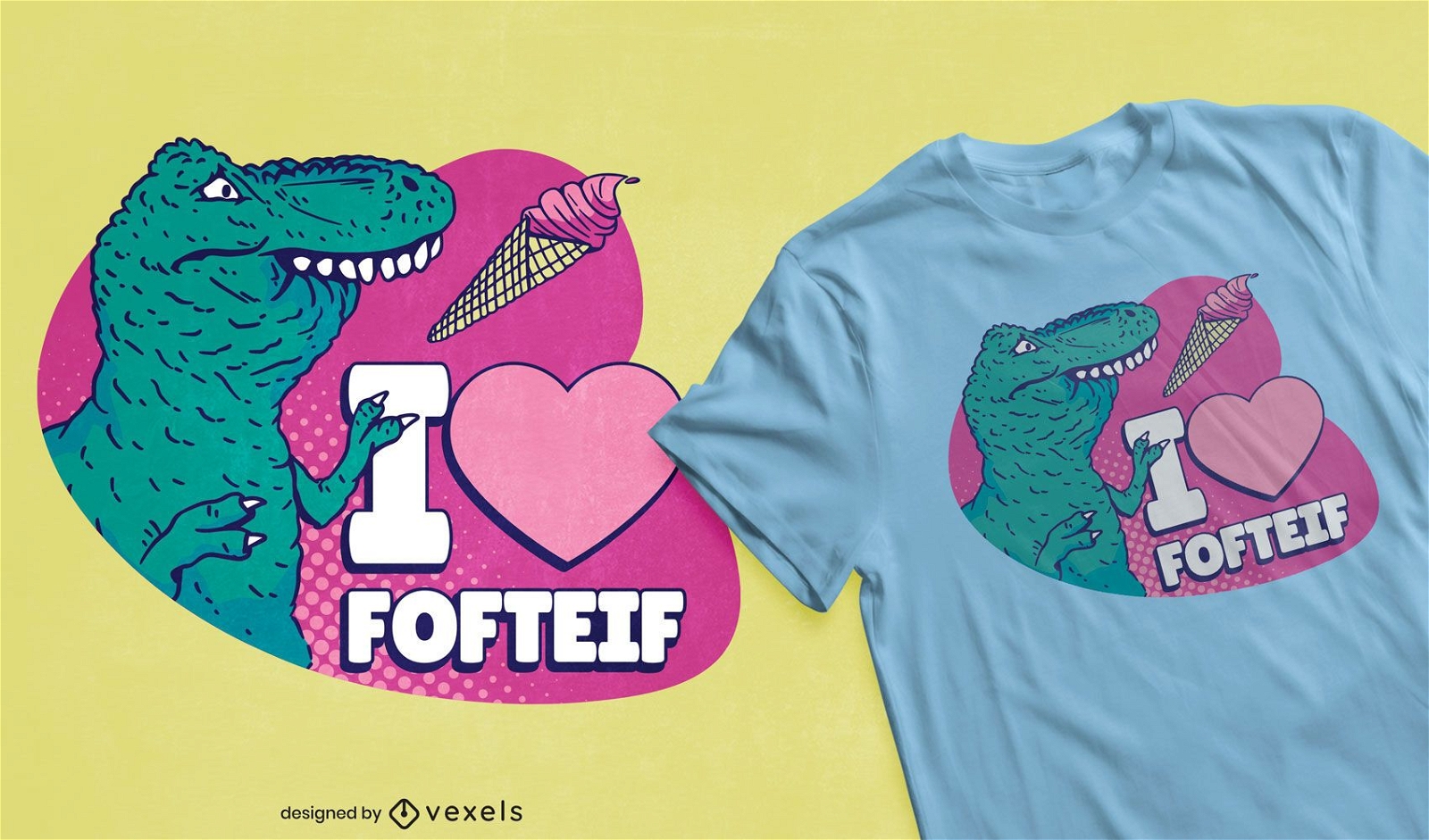 Design de camiseta com sorvete de dinossauro T-rex