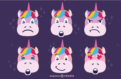 Unicorn emoji mood cute faces set