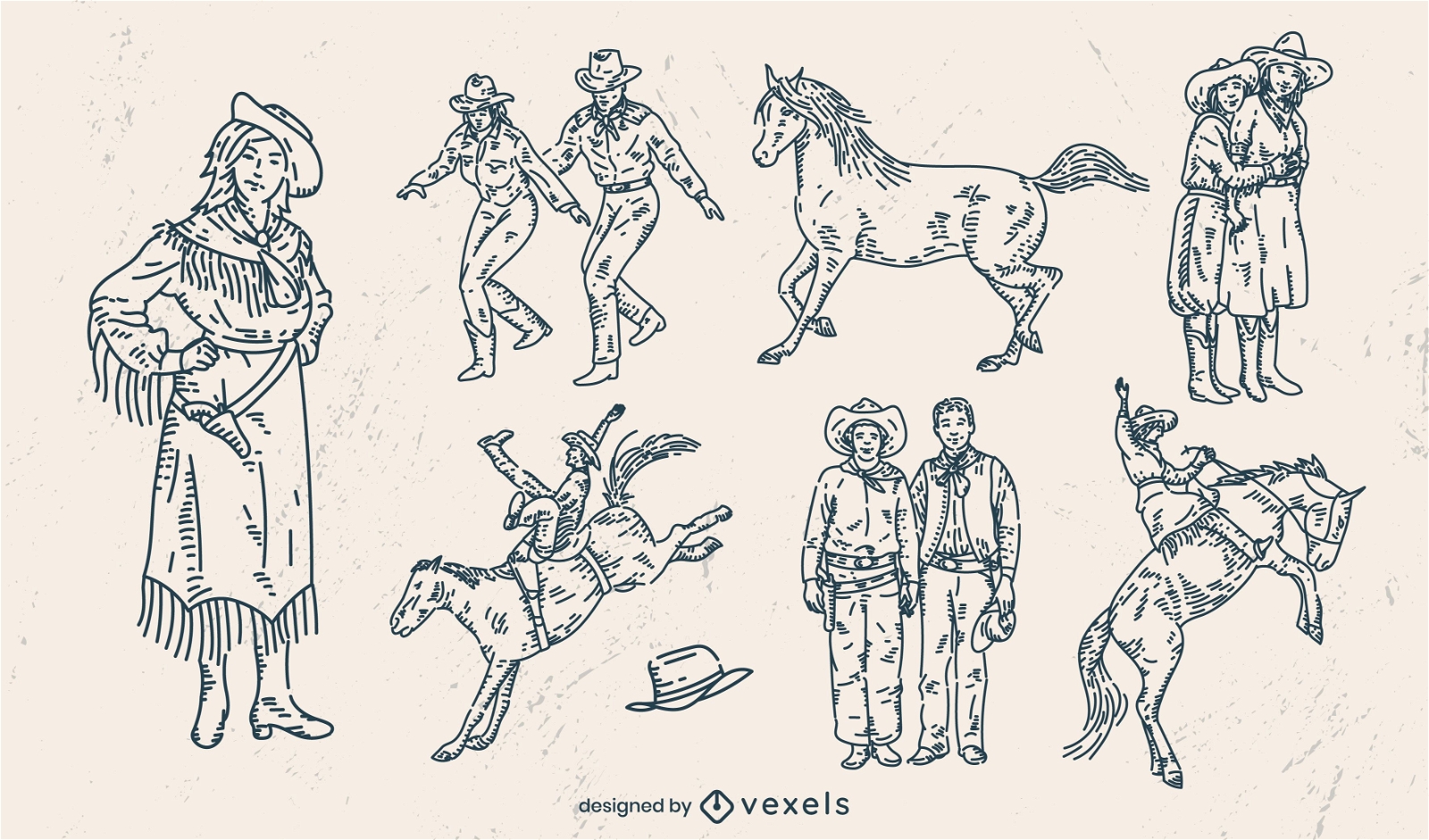 Conjunto de personagens de cowboys do rancho