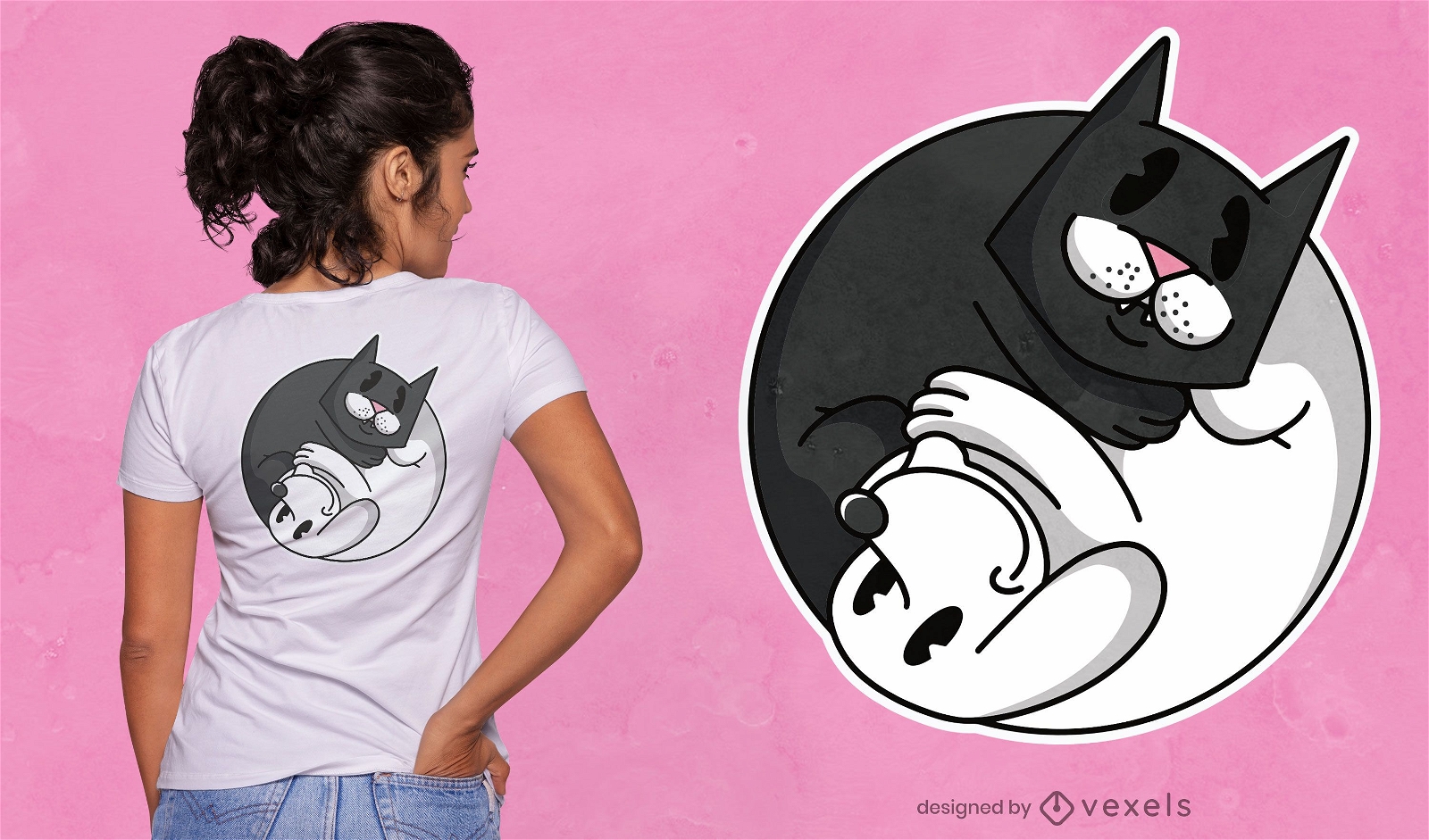 Design de camiseta fofa de gato e cachorro Yin yang