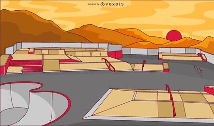 Ilustração de passatempo de paisagem de skatepark