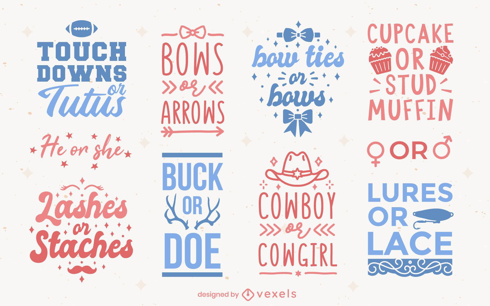 Gender reveal quotes set lettering 