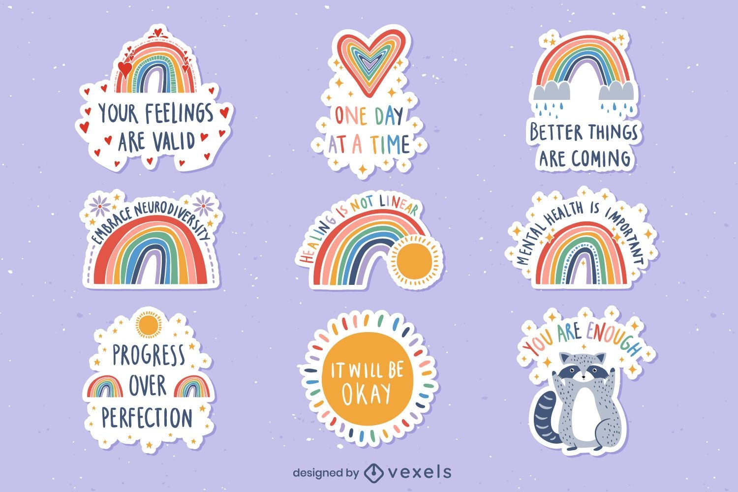 Mental health rainbows set of stickers
