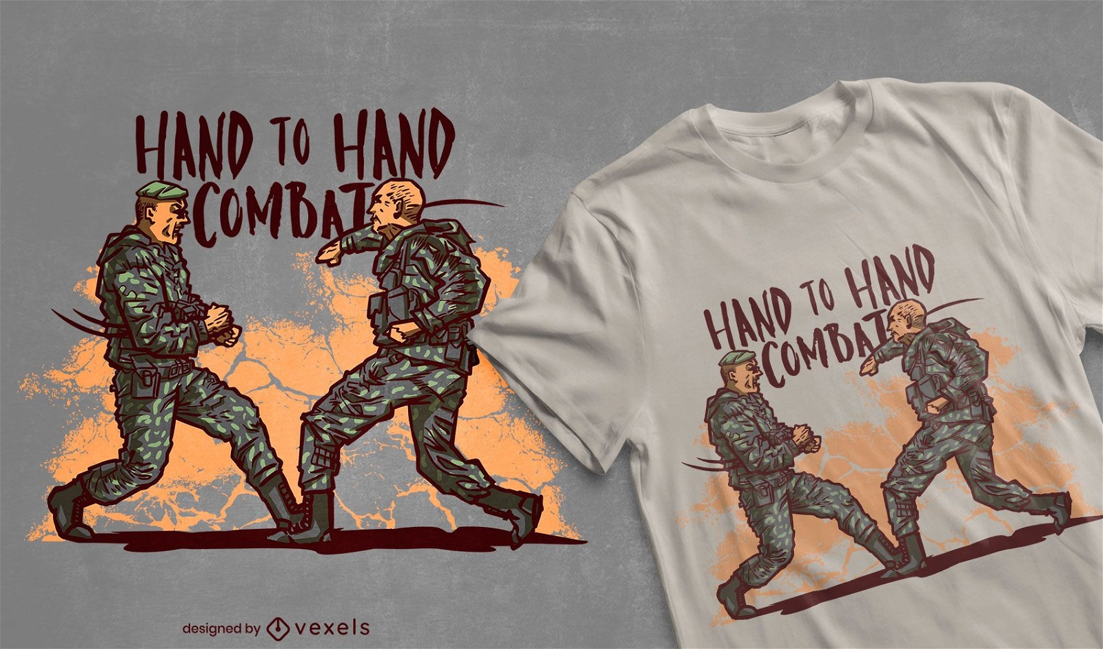 Diseño de camiseta de combate cuerpo a cuerpo de hombres del ejército.