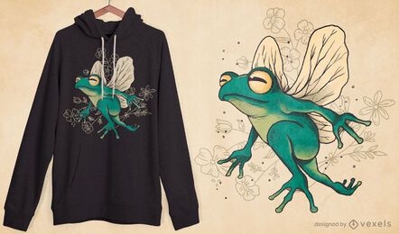 Diseño de camiseta de rana de hadas con alas.