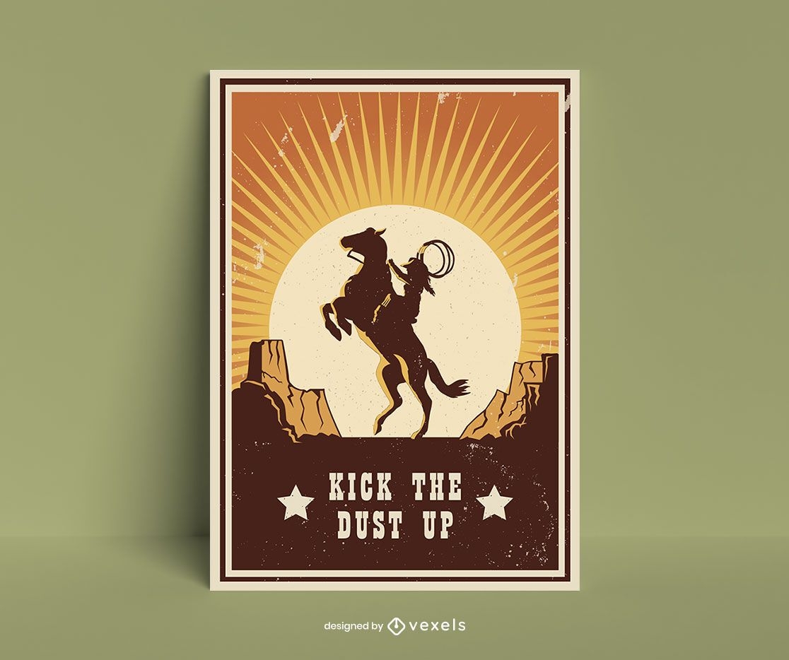 Vaquero en diseño de cartel de silueta de caballo