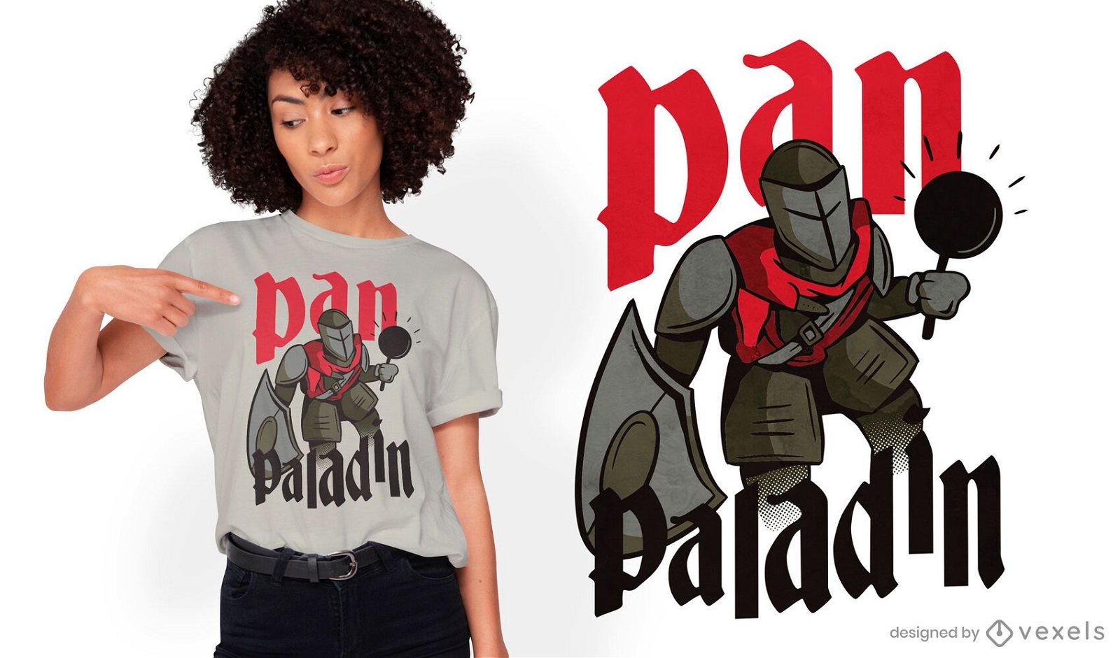 Paladin RPG character with pan t-shirt design