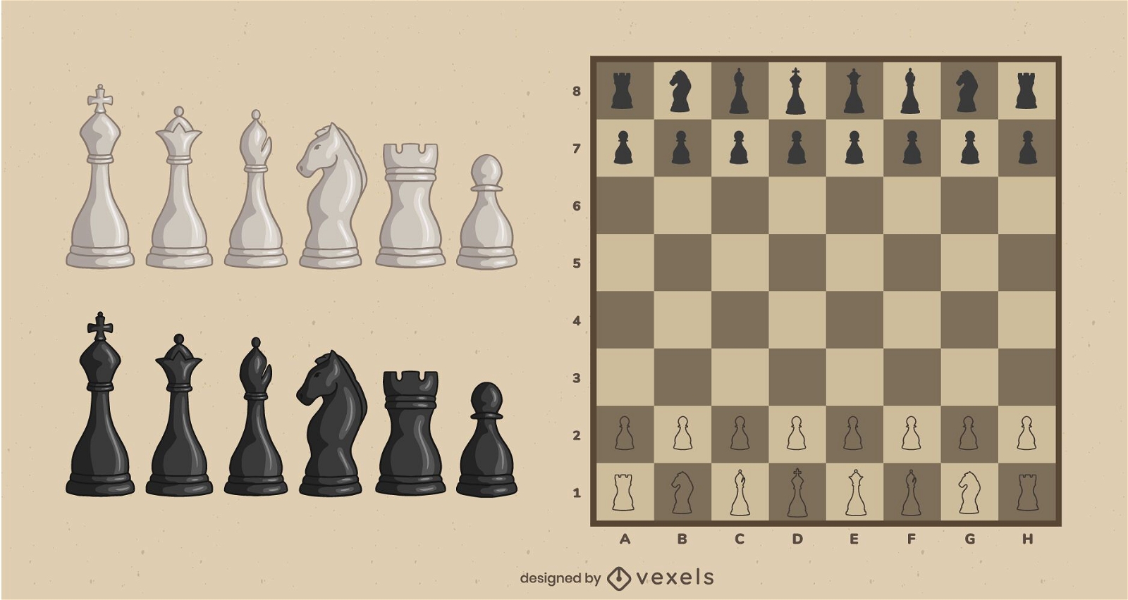 Klassisches illustriertes Schachfiguren-Set