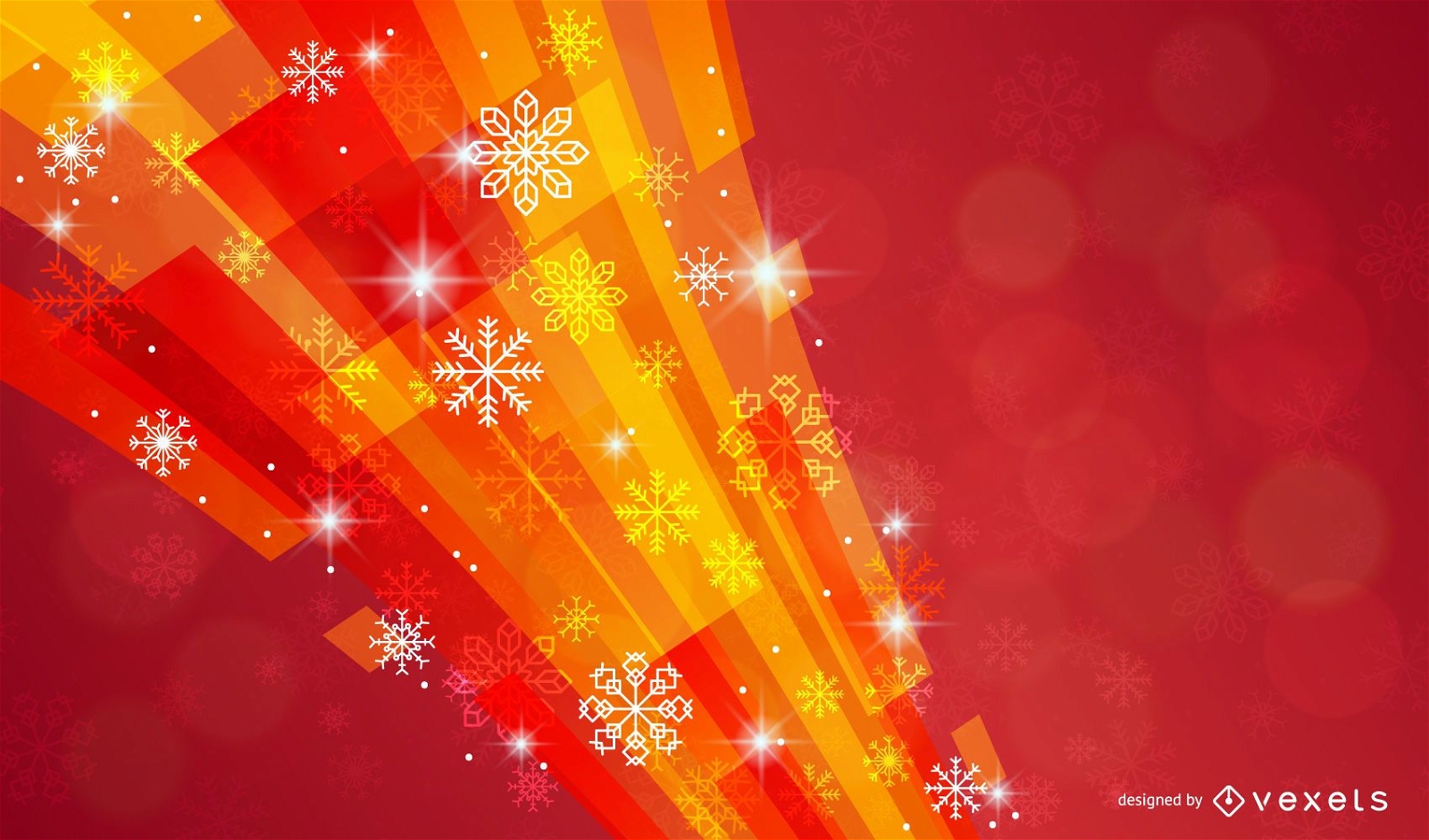Christmas background with snowflakes and colorful shapes