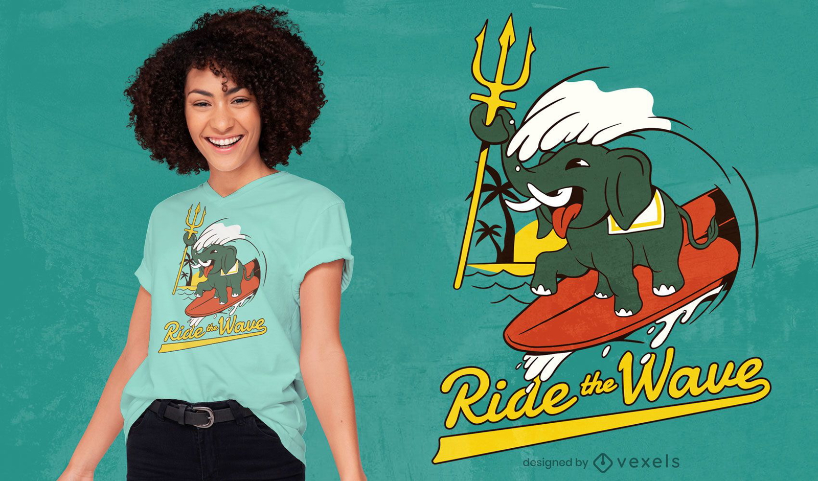 Diseño de camiseta de parodia de elefante surf