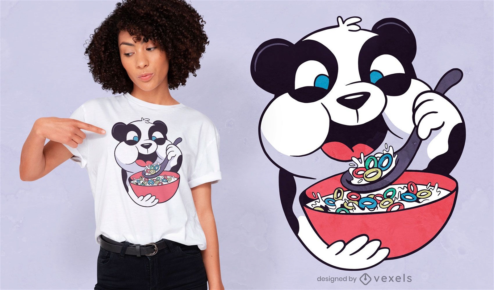 Design de camiseta de panda fofinho comendo cereal