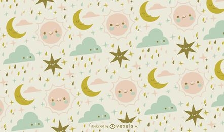 Cute baby sun and moon sky pattern design