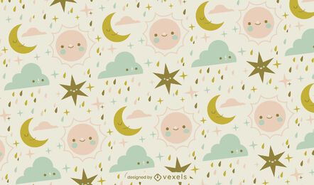 Niedliches Baby-Sonnen- und Mondhimmel-Musterdesign