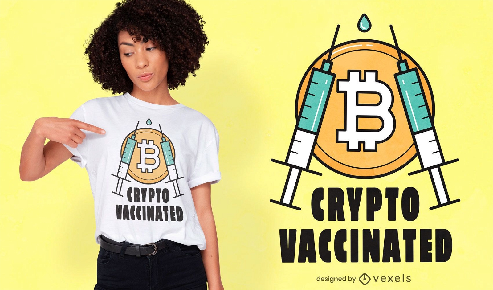 Design de camiseta de vacina de moeda criptográfica