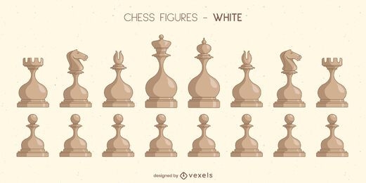 Rounded chess pieces illustration set
