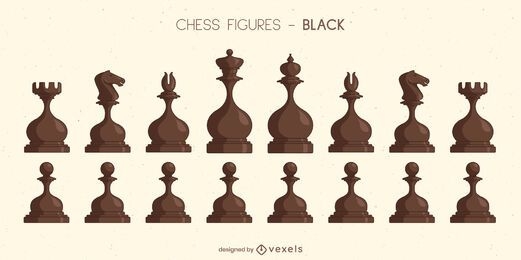 Rounded chess pieces black set