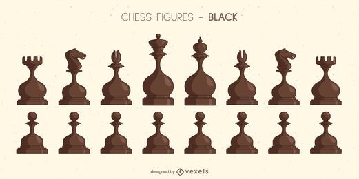 Runde Schachfiguren schwarz Set