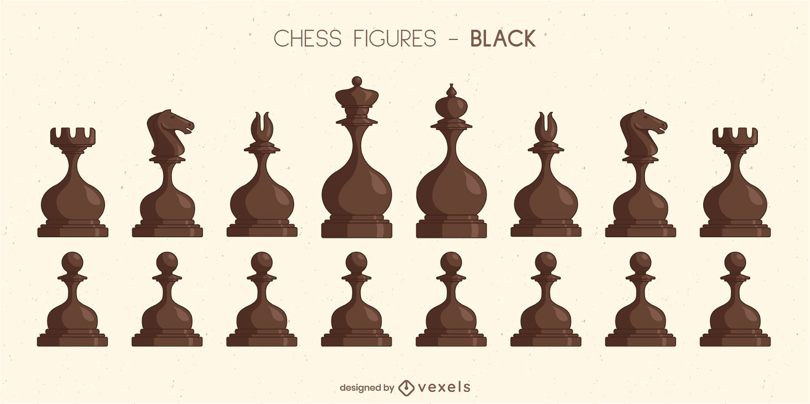 Juego de piezas de ajedrez redondeadas negro
