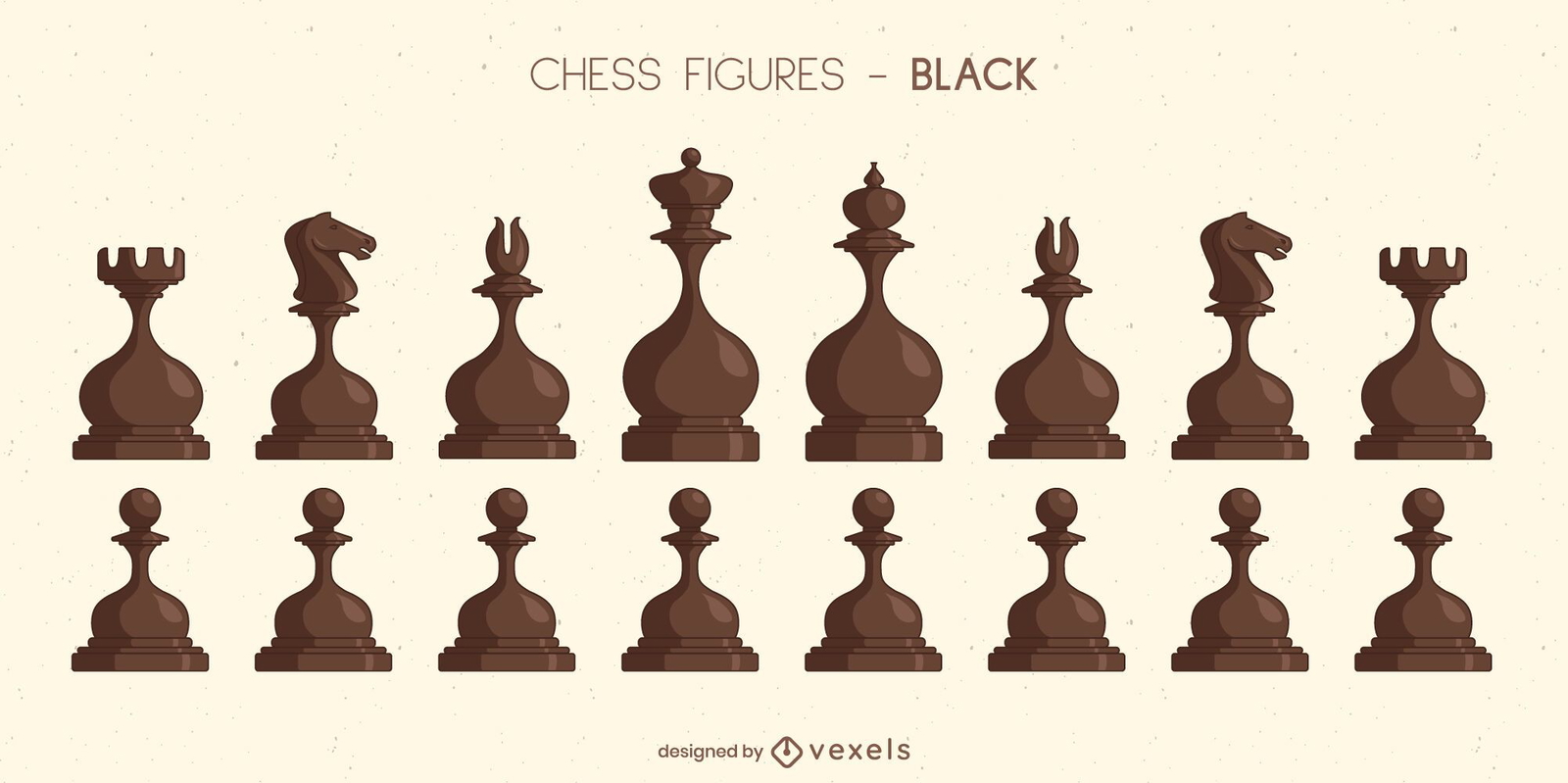 Rounded chess pieces black set