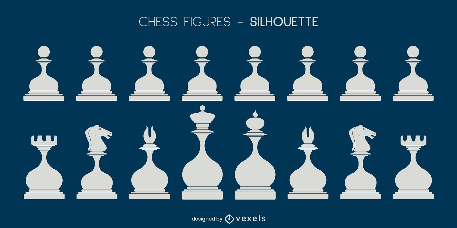 Conjunto de siluetas de piezas de ajedrez redondeadas blancas