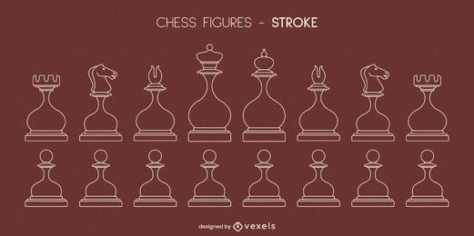 Set of rounded chess pieces stroke