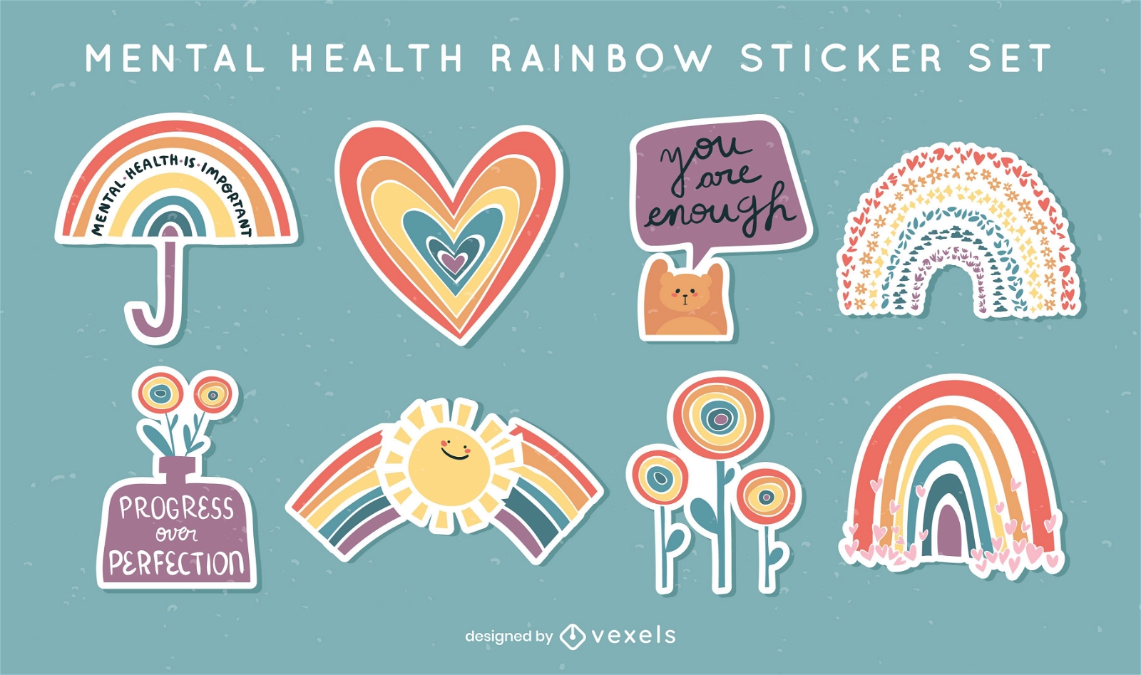 Conjunto de adesivos de arco-íris de saúde mental