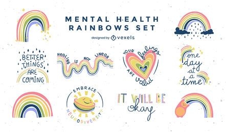 Psychische Gesundheit Regenbogen flache Abzeichen Set