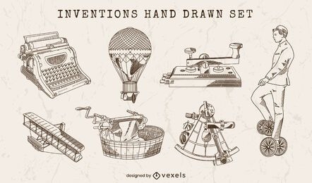 Inventions hand drawn set of elements
