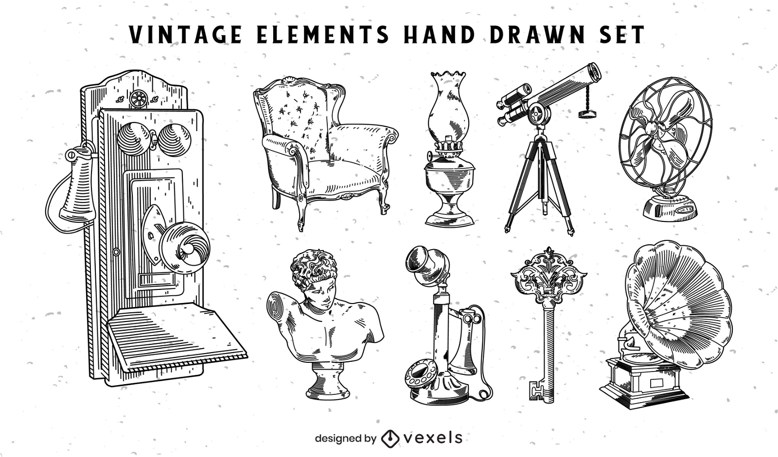 Hand drawn vintage objects
