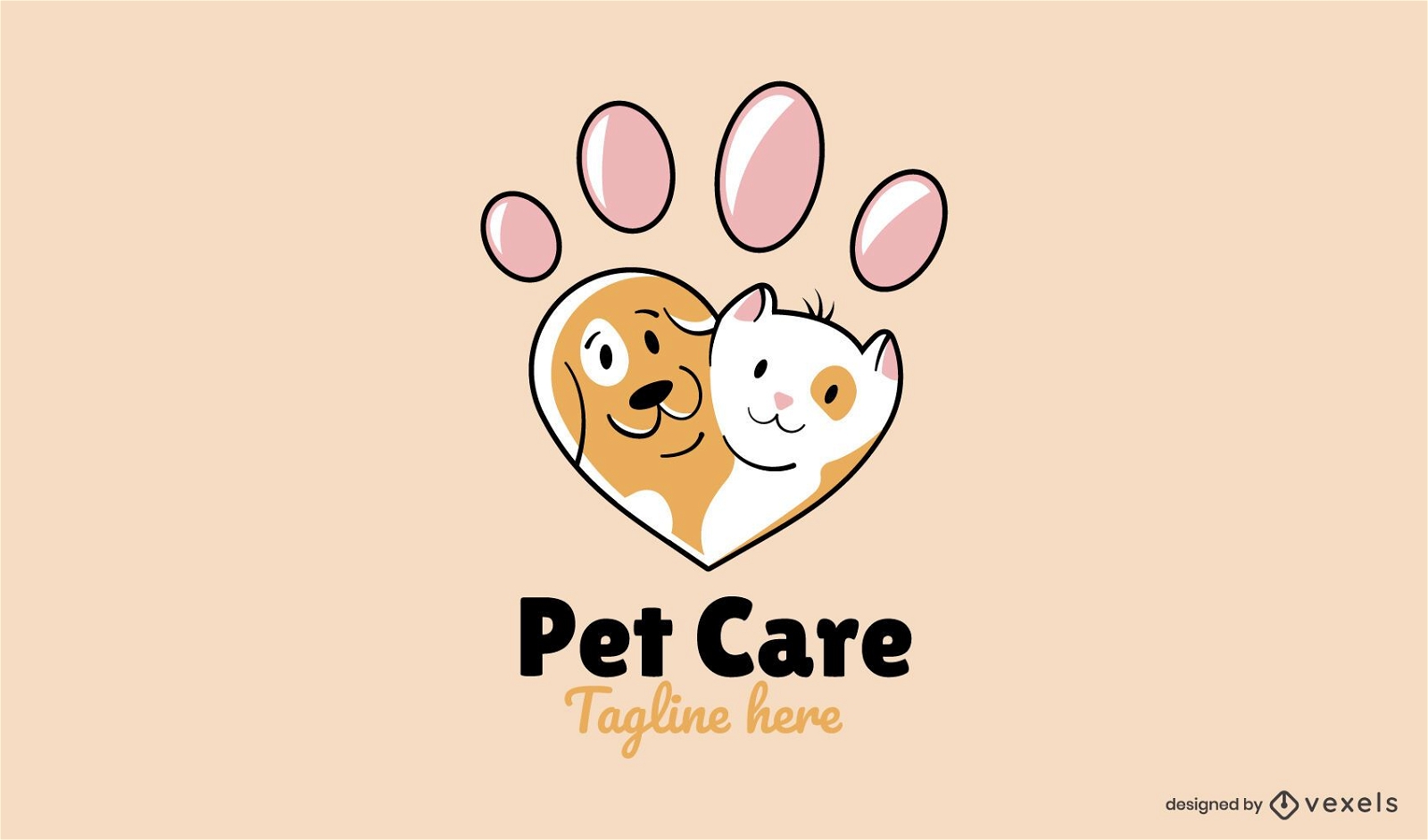 Katze und Hund s??e Pfote Herz Logo-Design
