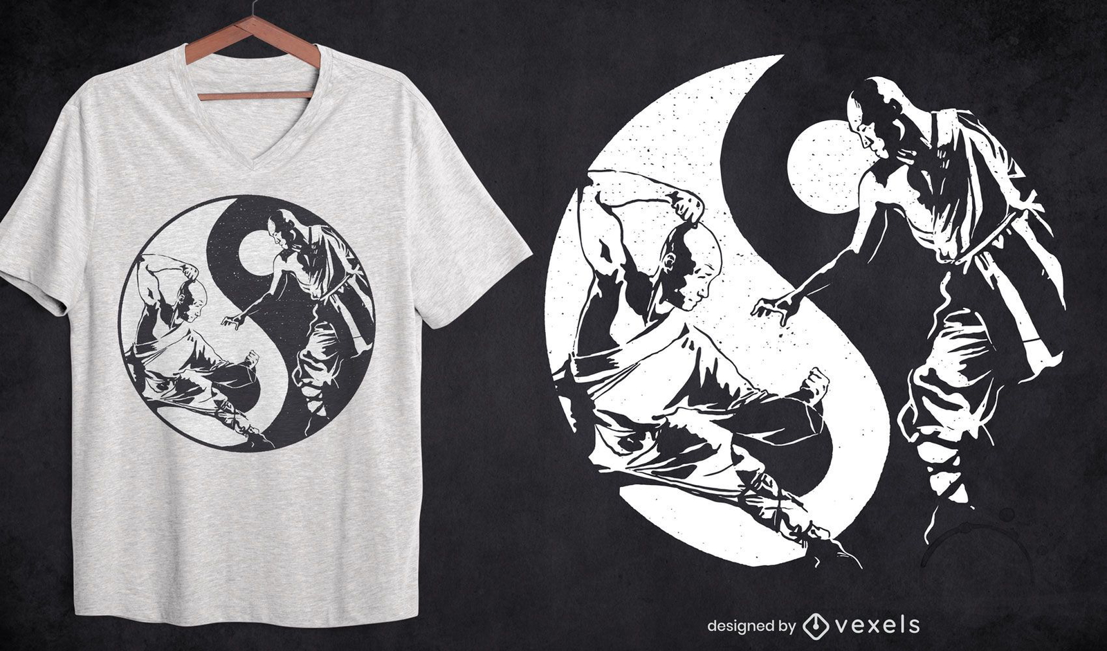 Diseño de camiseta deportiva de artes marciales yin yang.