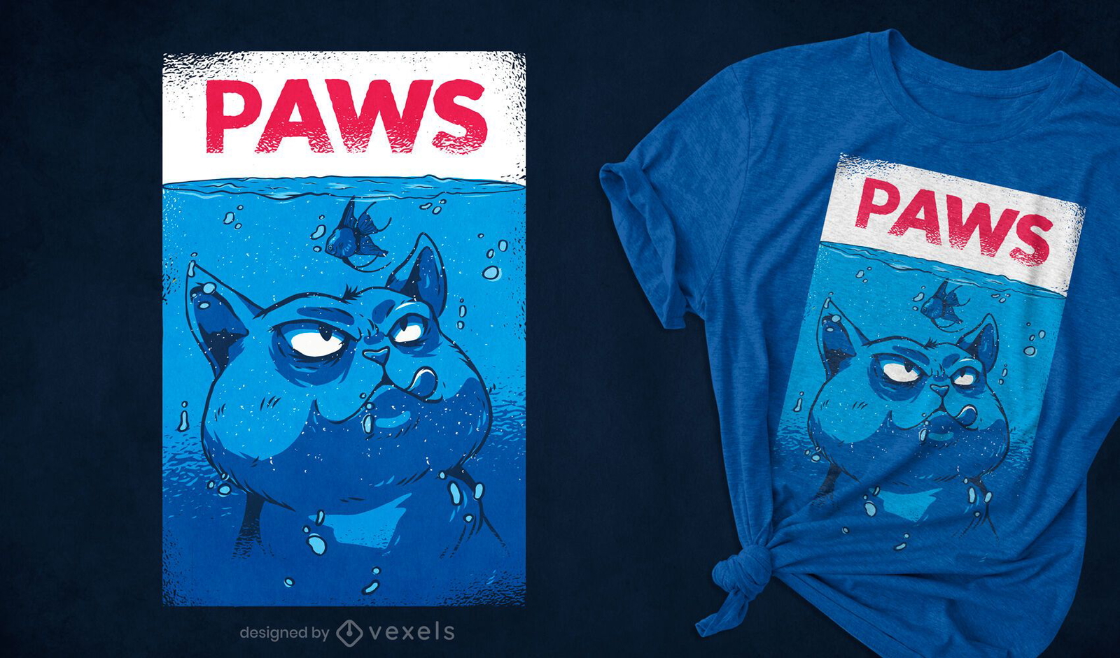 Design de t-shirt com paródia de gato subaquático zangado