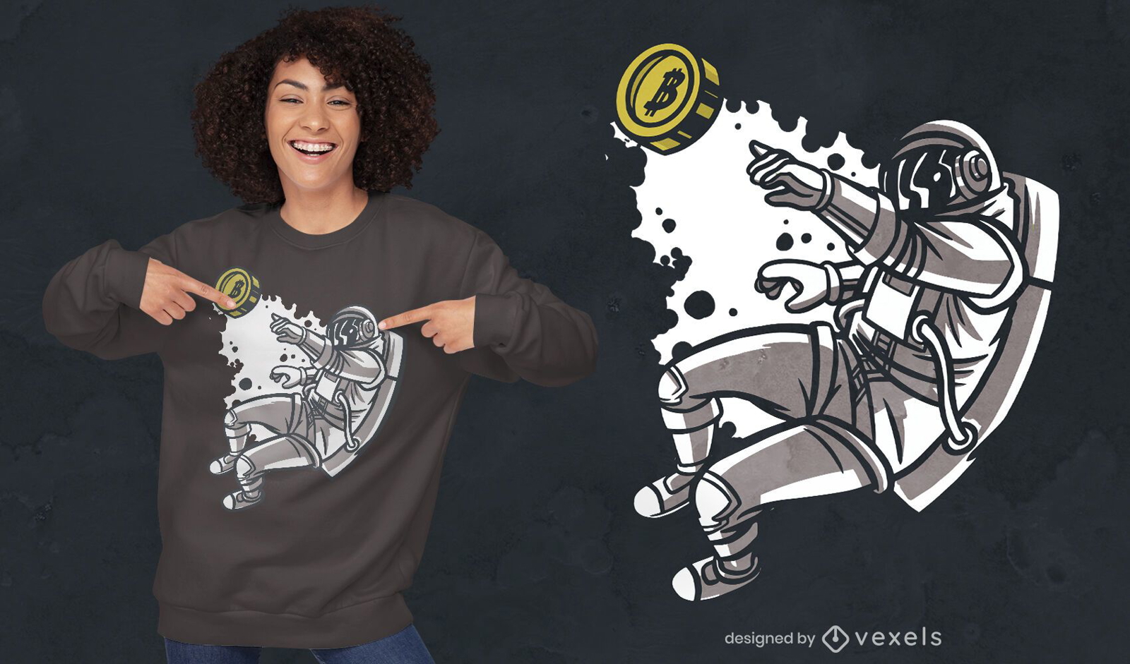 Fliegender Astronaut mit Krypto-T-Shirt-Design